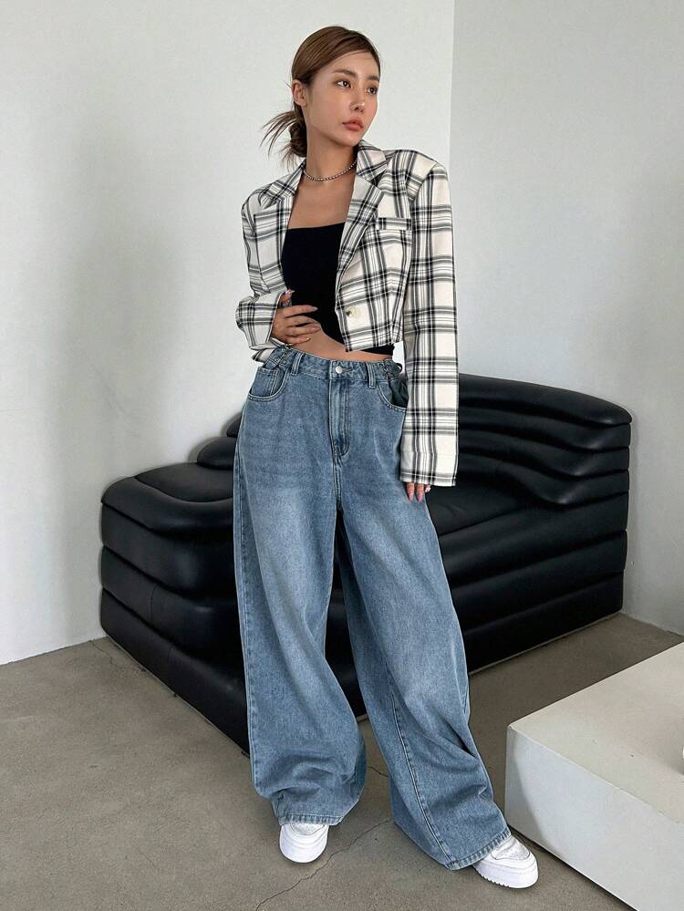 Slant Pocket Wide Leg Jeans,Baggy Jeans