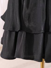 SHEIN Tween Girl Loose Casual Elegant Black Drawstring Waist Flare Hem Midi Skirt - Black - View 7