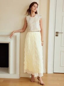 MOTF PREMIUM MESH TEXTURED ELASTIC WAIST SKIRT - Apricot - View 8