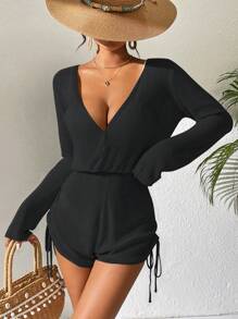 Swim Vcay Bộ đồ liền thân dệt kim dài tay thường ngày cho kỳ nghỉ hè của phụ nữ - màu đen - Xem 4