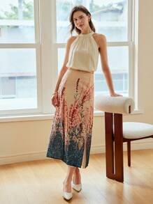 MOTF PREMIUM PLANTS PRINT PLEATED PANEL SKIRT