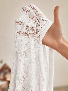 SHEIN Frenchy 大碼露空長袖夏日假日開衫 - 白色 - 查看 10