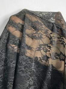 SHEIN LUNE Contrast Lace Open Front Jacket Fall Cloth For Women - Black - View 7
