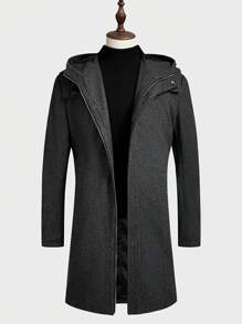 Manfinity Homme Men 1pc Zip Up Hooded Overcoat - Grey - View 1