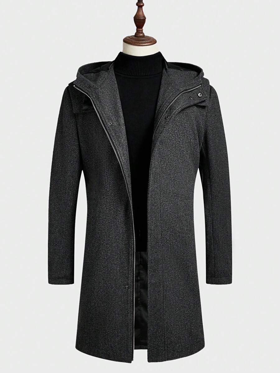 Manfinity Homme Men 1pc Zip Up Hooded Overcoat - Grey - View 1