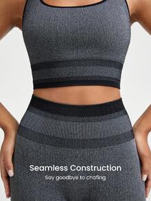 GLOWMODE Seamless Right Routine Racerback Top High-Waist Legging Set Medium Impact Running Workout - Black - View 6