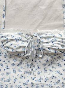 Soleia 休闲浪漫假日连衣裙，露背系带下摆开叉蓝白花卉印花女式，女士度假装，太阳裙 - 藍白色 - 查看 6