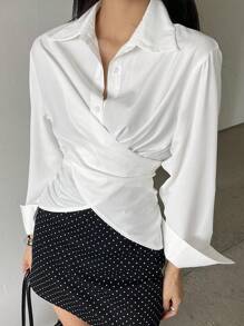 DAZY Damen Einfarbiges Hemd mit gekreuzten Trägern, Schulanfang Kleidung, Herbst Damenmode