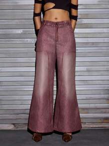 Ariqdhaksinargha Artist Women's Casual Wide Leg Denim Effect Cowgirl Pants, Holiday, Thanksgiving, Vacation, Festival - Pink - View 2