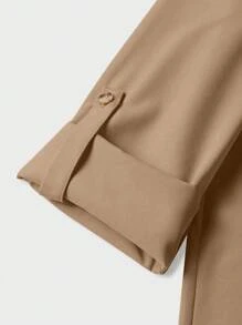 SHEIN LUNE Simple Casual Solid Button Front Shirt Dress - Coffee Brown - View 6