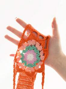 SHEIN Swim Women Simple Crochet Halter Cover Up Set Summer - Orange - View 3