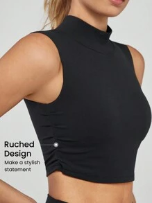 GLOWMODE FeatherFit™ Get Higher Mock-Neck Curved Hem Tank Top Light Support - Black - View 4