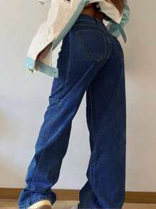 Quần jeans ống đứng kiểu boyfriend phối nhiều mảnh dành cho nữ, phong cách thường ngày mùa xuân. - Rửa tối - Xem 5