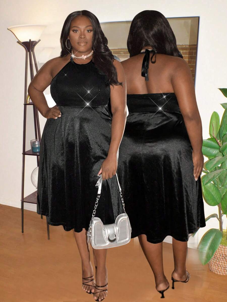 SHEIN Unity Damen Große Größen Kleid in einfacher, einfarbiger, offener Schulter-Stil geeignet für den täglichen Gebrauch