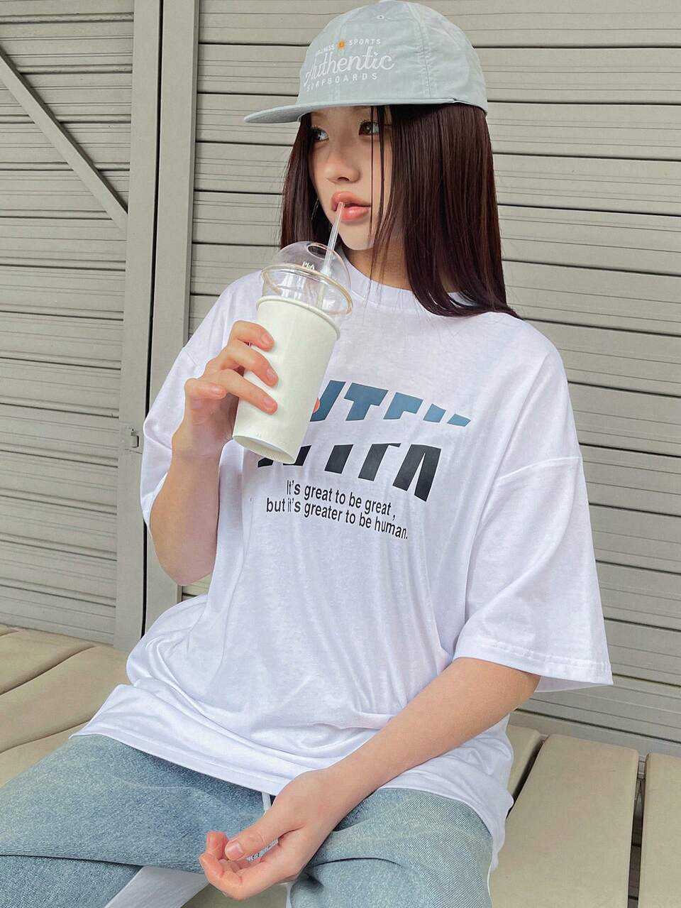 Loose Fit Drop Shoulder T-Shirt With Slogan Print It's Great To Be Great, But It's Greater To Be Human