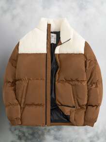 RueChic Men Fleece Lined Regular Puffer Coat - Brown - View 2