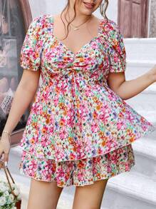 Sunnyshic Plus Size Simple Floral Top And Skirt Set