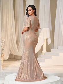 Faeriesty Váy dạ hội trang trọng cỡ lớn thanh lịch với cổ chữ V sâu, tay áo nhún bèo tinh tế và viền váy đuôi cá tôn dáng cho các buổi dạ tiệc, đám cưới, tiệc chiêu đãi, sự kiện công ty và lễ trao giải - Rượu sâm banh - Xem 2