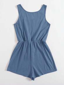 SHEIN VCAY Women's Summer Solid Color Square Neck Sleeveless Knitted Romper - Blue - View 2