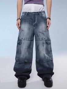 Manfinity Denimwave Casual denim jeans voor heren met wijde pijpen, losse pasvorm en meerdere zakken, Street Style