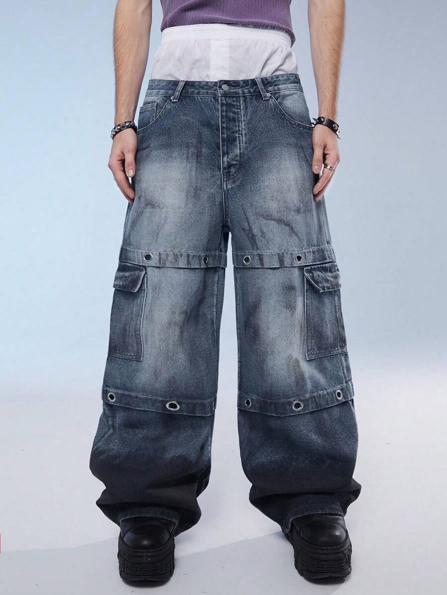 Manfinity Denimwave Casual denim jeans voor heren met wijde pijpen, losse pasvorm en meerdere zakken, Street Style