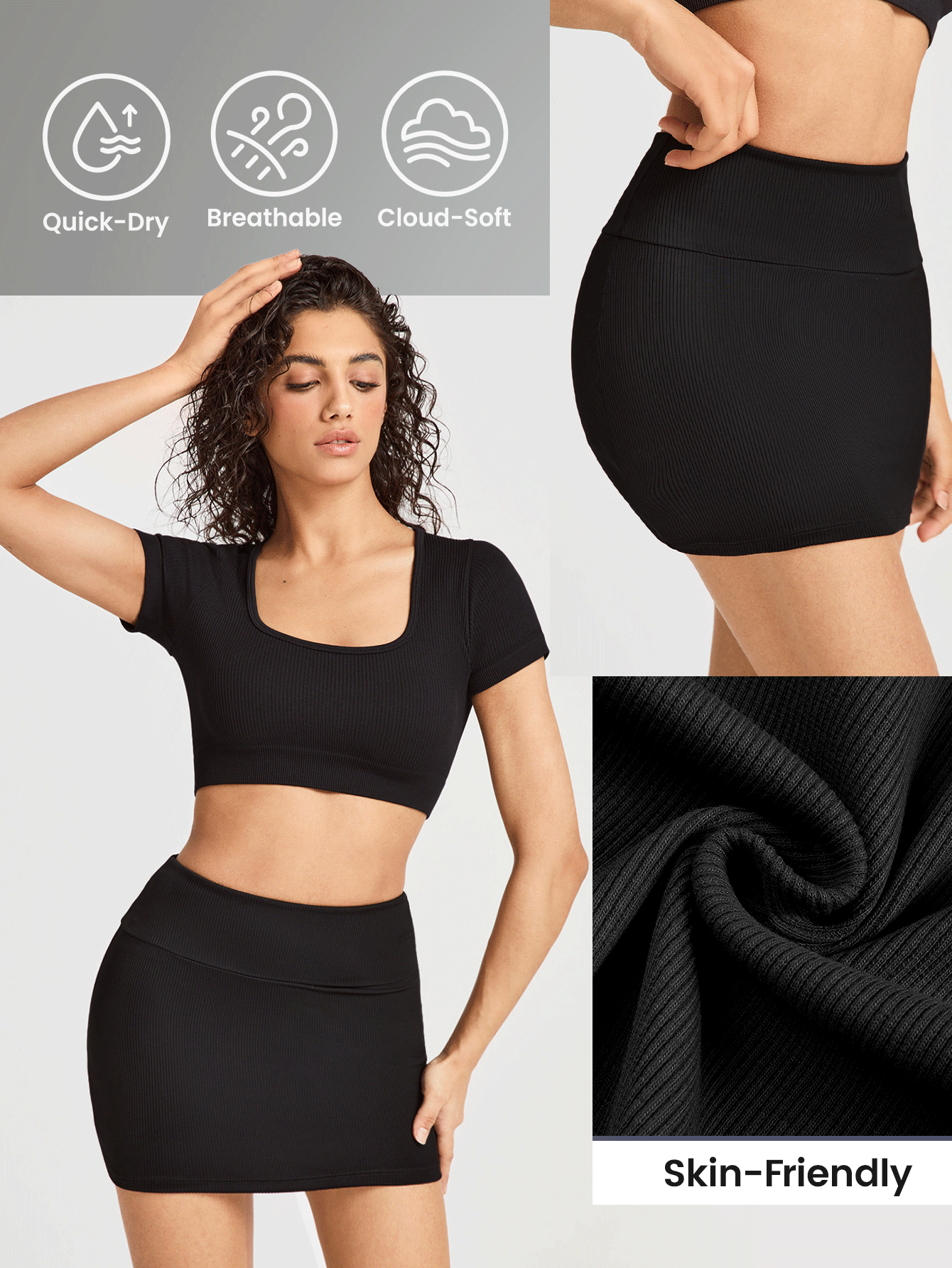 Easithlete Váy Bodycon thể thao lưng cao màu trơn dành cho nữ - màu đen - Xem 3
