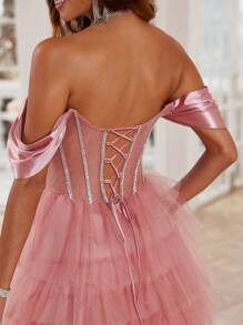 闪亮水晶正式晚礼服，带蓬松开衩高开叉舞会礼服，女士舞会礼服，优雅婚礼宾客礼服，适合毕业典礼、晚宴