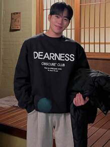 DAZY Men's Loose Round Neck Long Sleeve Casual Sweatshirt With Letter Print, Autumn Back To School - Black - View 1