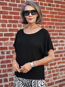 Miaspire T-shirt noir unicolore décontracté pour femme en été
