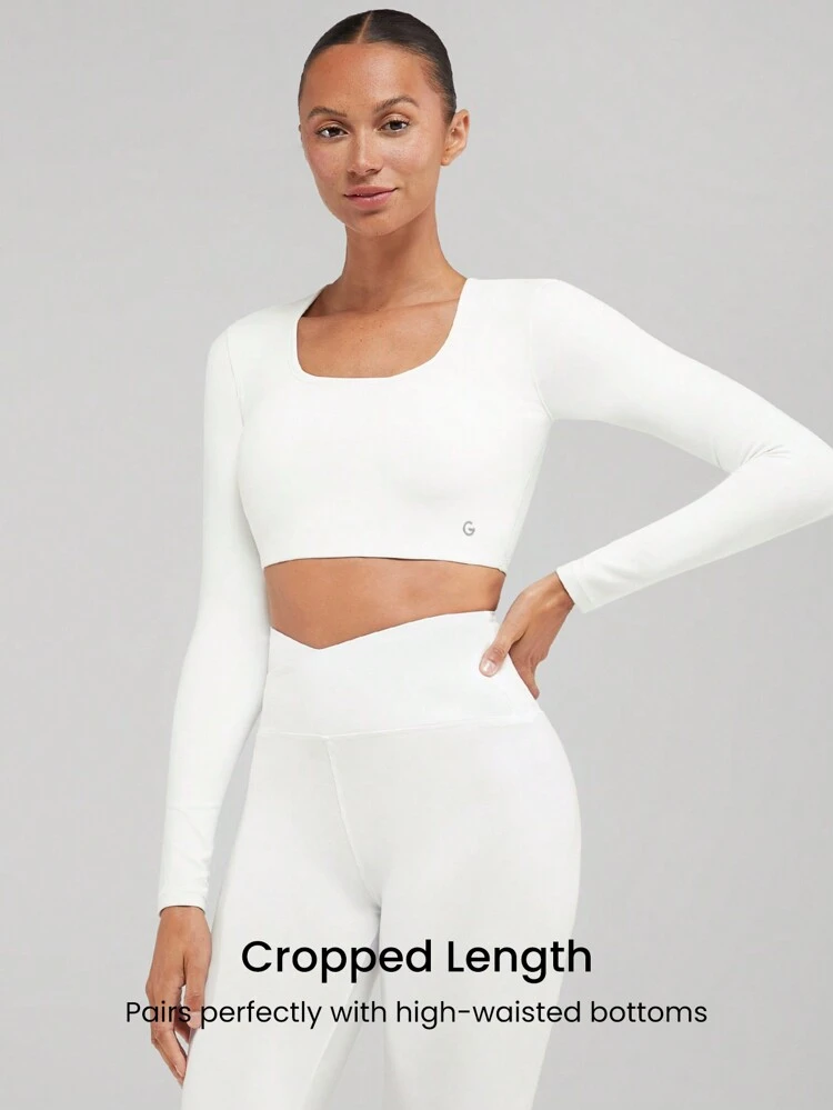 FeatherFit™ Back At It Again Cutout Crop Active Long Sleeve Top Daily Casual Summer