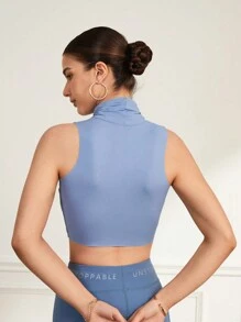 Lifespree Débardeur de sport pour femmes à col montant et à coupe slim, en couleur unie et sans manches, tenue d'aéroport - Bleu azur - Voir 2