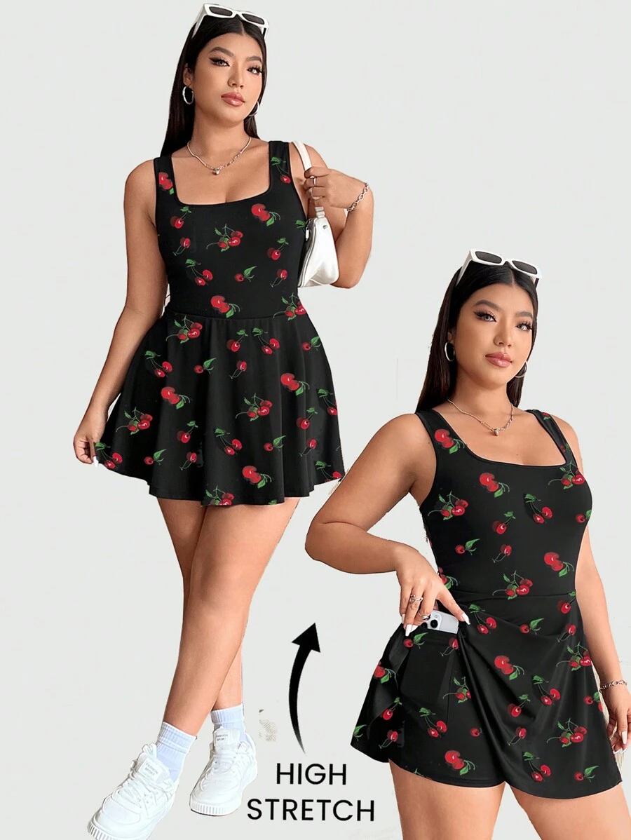 SHEIN EZwear 大码女式夏季印花针织背心连体裤，短款 - 彩色 - 查看 1