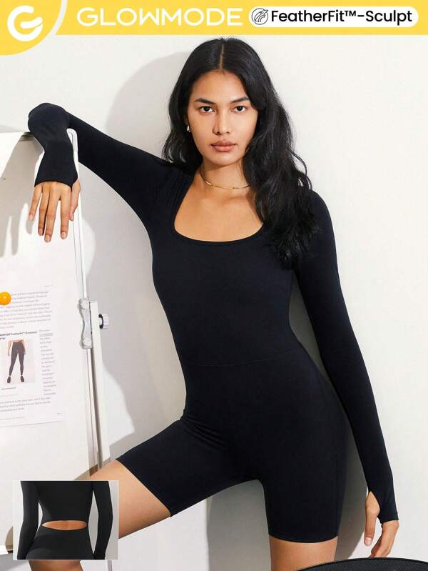 GLOWMODE FeatherFit™-Sculpt Star Square Neck Sports Jumpsuit