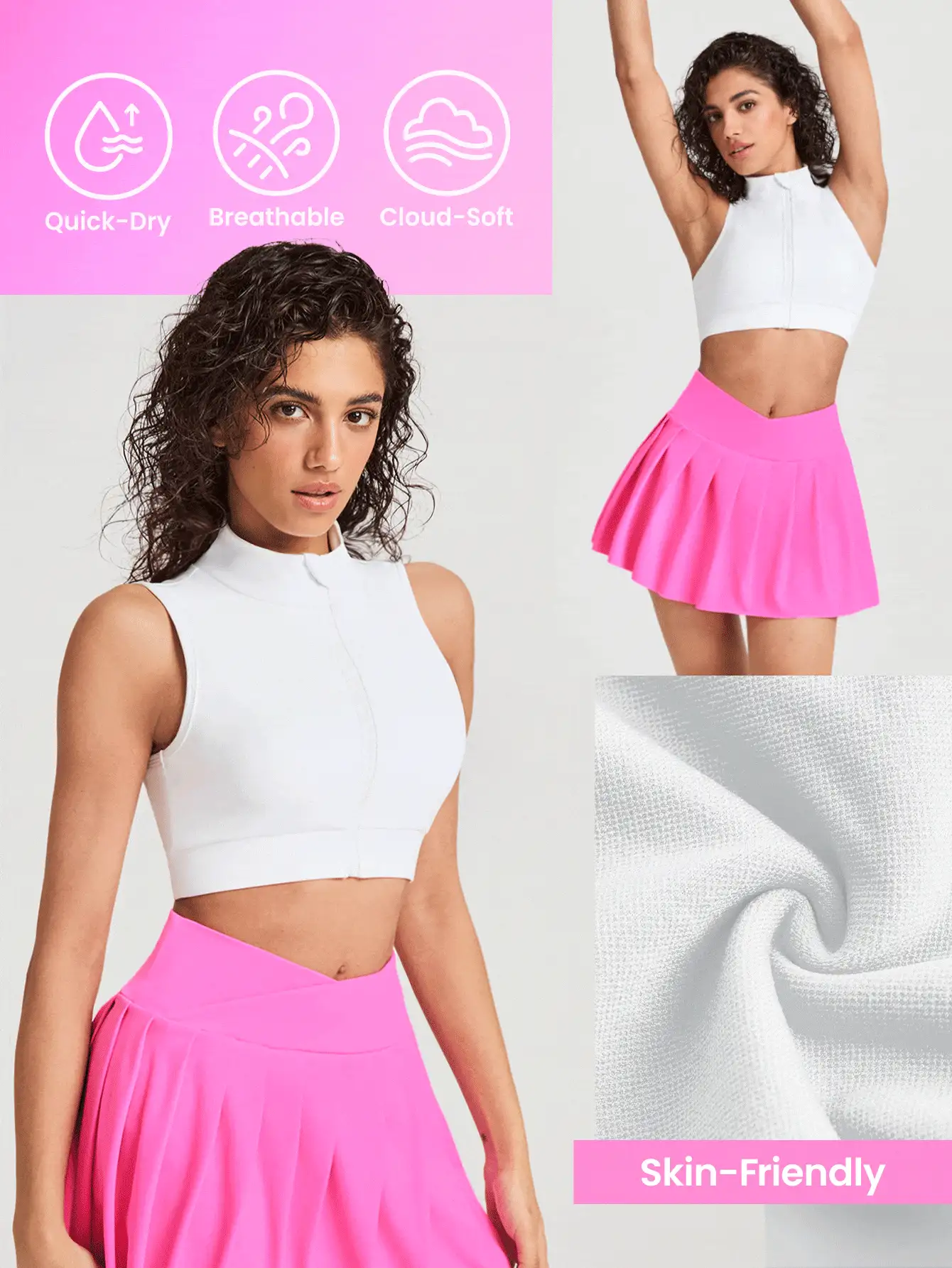 Lifespree 无袖立领全拉链运动夹克修身衬衫 - 白色 - 查看 5