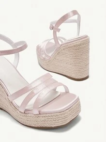 CUCCOO CHICEST Women's Comfortable Braided  Rope Round Toe Wedge Sandals With Thick Sole - Pink - View 4