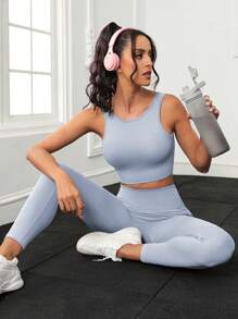 Easithlete Seamless High Stretch Sports Bra With Leggings Workout Women Setwomen Workout Set - Baby Blue - View 2