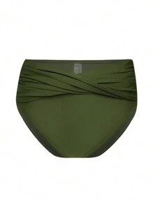 SHEIN Swim Solid Twist Front Bikini Bottom For Summer Beach - Army Green - View 4