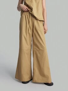 Ontre 2 Chiếc Phụ Nữ Mùa Hè Chắc Chắn Dáng Rộng Kết Hợp Bộ Công Sở Phù Hợp Với Quần Áo Công Sở Cotton - Màu Khaki - Xem 4