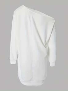 Figure & Slogan Graphic Asymmetrical Neck Sweatshirt Dress For Summer - White - View 2
