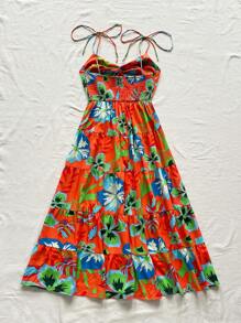 Soleia Vestido de tirantes sencillo para uso diario con estampado aleatorio para mujeres - Naranja - Ver 2