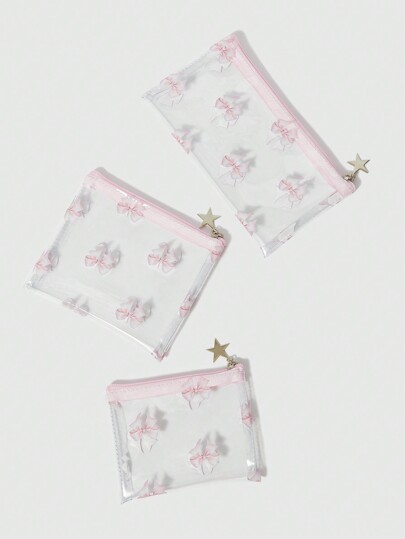 Kawaii 1 pieza Bolsa de cosméticos de moda de PVC transparente con lazo 401422