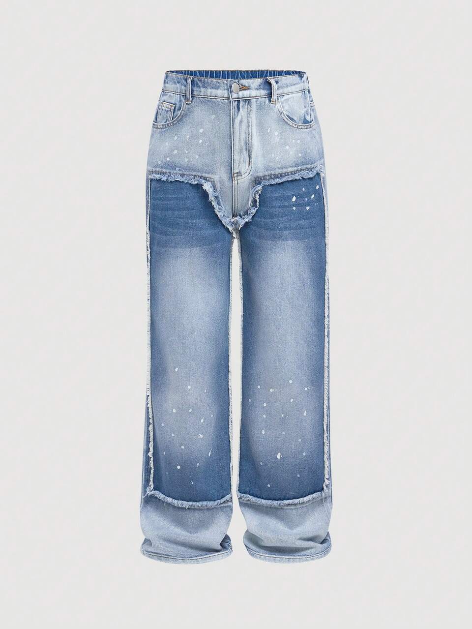 Teen Boy Blue Splicing Paint Design Baggy Denim Jeans,Summer,Street Life Casual Graphic Street Fashion,Graduation,Back-To-School Street Cool Pants