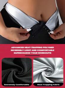 Easithlete Plus-Size Women's Adjustable Waist Fat-Burning Running Fitness Sweatpants With Front Button And Tummy Control Yoga Pants - Black - View 3