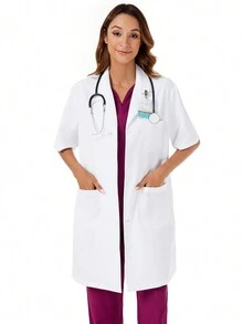 Unisex Loose Short Sleeve Mid-Length White Lab Coat