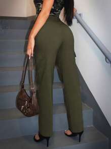 SHEIN SXY Women's Plain Street Style Utility Pants For Summer