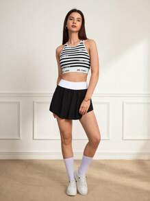 SHEIN Sports Áo ngực thể thao thông thường có sọc chữ cho nữ - Đen và trắng - Xem 3