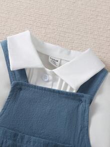 Set de 2 piezas para bebé niño de moda casual de verano con camiseta sin mangas y overol