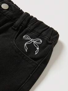 SHEIN Explorewe Juniors' Embroidered Sweet Fashionable Versatile Jeans Without Elasticity, For Tween Girl