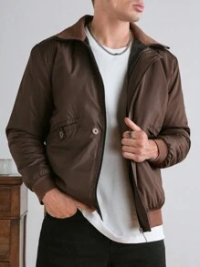 SHEIN Cottnline Men's Short Cargo Style Solid Jacket In Slim Fit - Brown - View 3