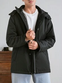RueChic Men Zip Up Hooded Winter Coat - Black - View 3